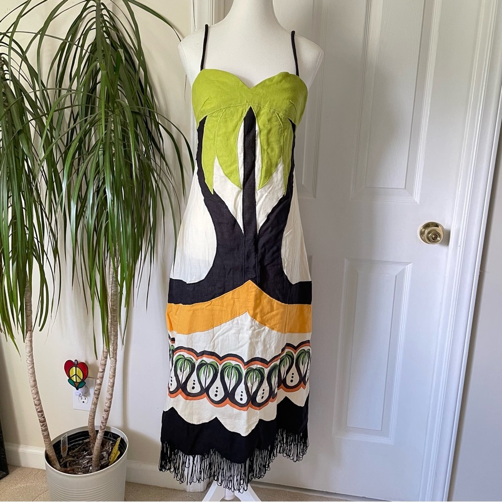 FARM Rio Coconut Tree Flow Cutwork Linen Midi Dress Women’s XS NWT - Picture 8 of 16